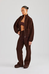 Ribbed Knitted Funnel Neck Sweater & Straight Leg Jogger - Chocolate