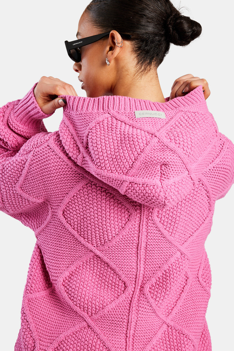 Womens CCC Cable Knit Varsity Hoodie - Pink