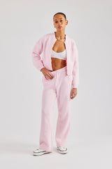 Knitted Zip Front Bomber & Straight Leg Trouser - Baby Pink