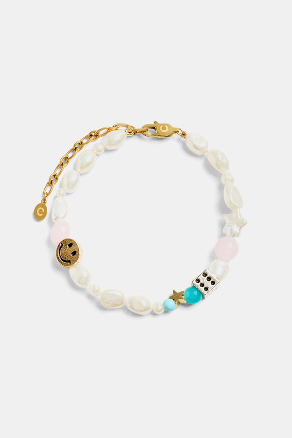 Gold Plated Pastel Motif & Freshwater Pearl Bracelet