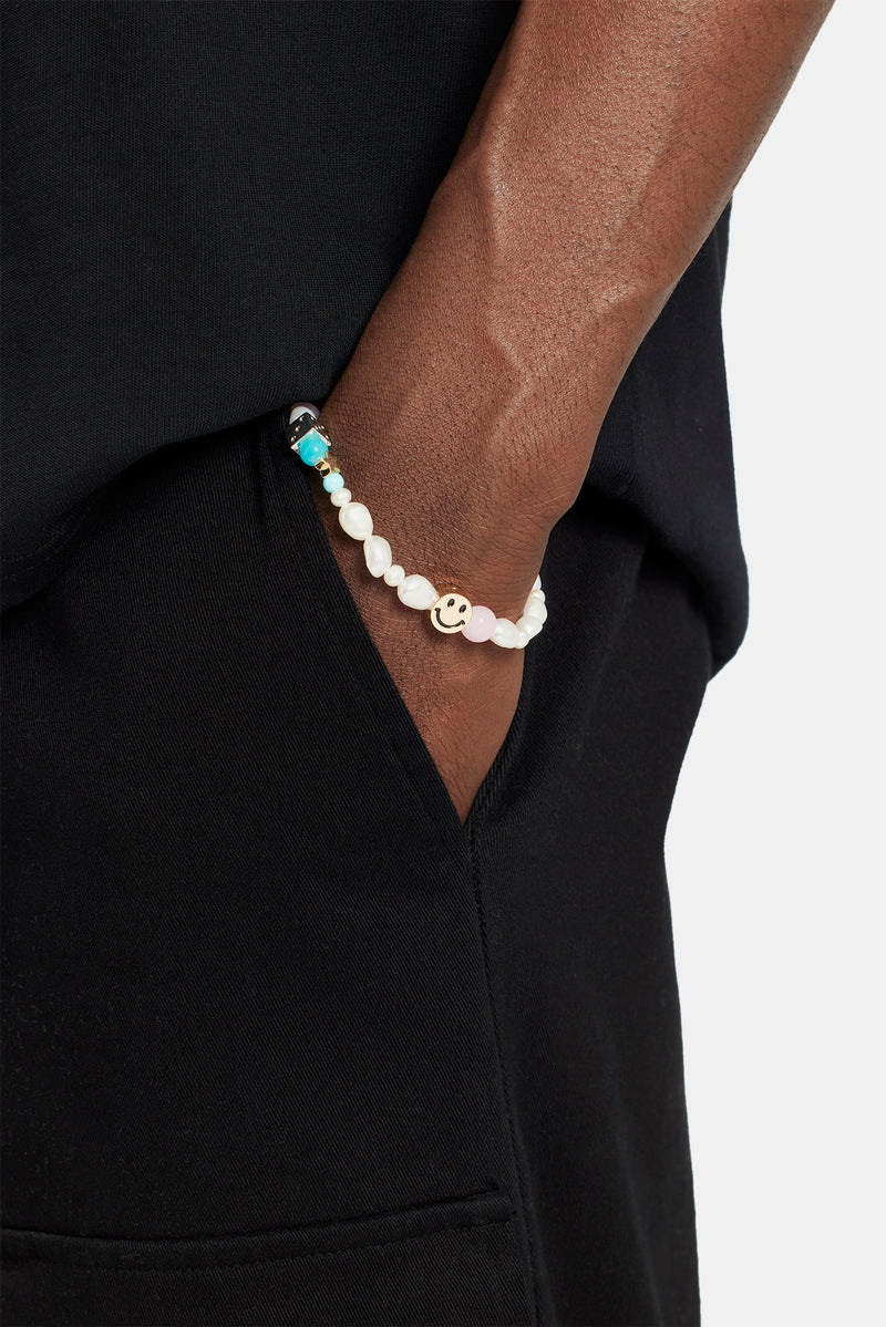 Gold Plated Pastel Motif & Freshwater Pearl Bracelet