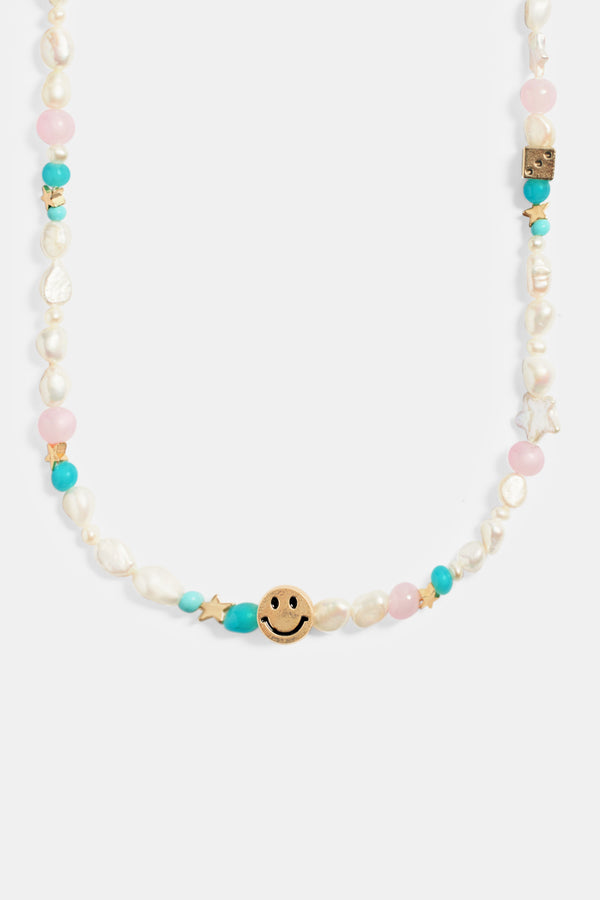 Gold Plated Pastel Motif & Freshwater Pearl Necklace