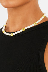 Freshwater Pearl and Yellow Face Motif Necklace