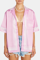 C Logo Border Satin Shirt - Pink