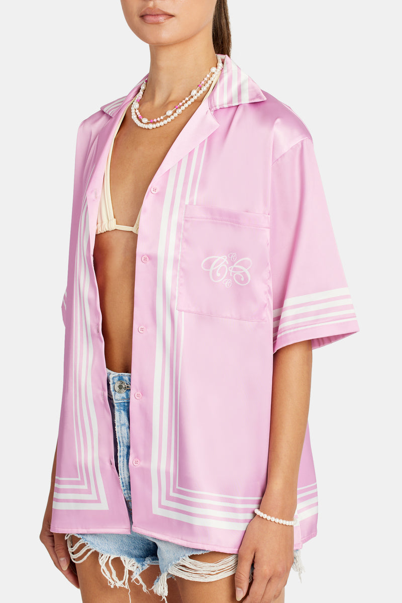 C Logo Border Satin Shirt - Pink