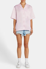 Beach Hut Graphic Satin Shirt  - Light Pink