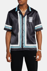 Beach House Border Graphic Satin Shirt - Black