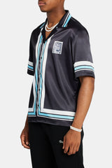 Beach House Border Graphic Satin Shirt - Black