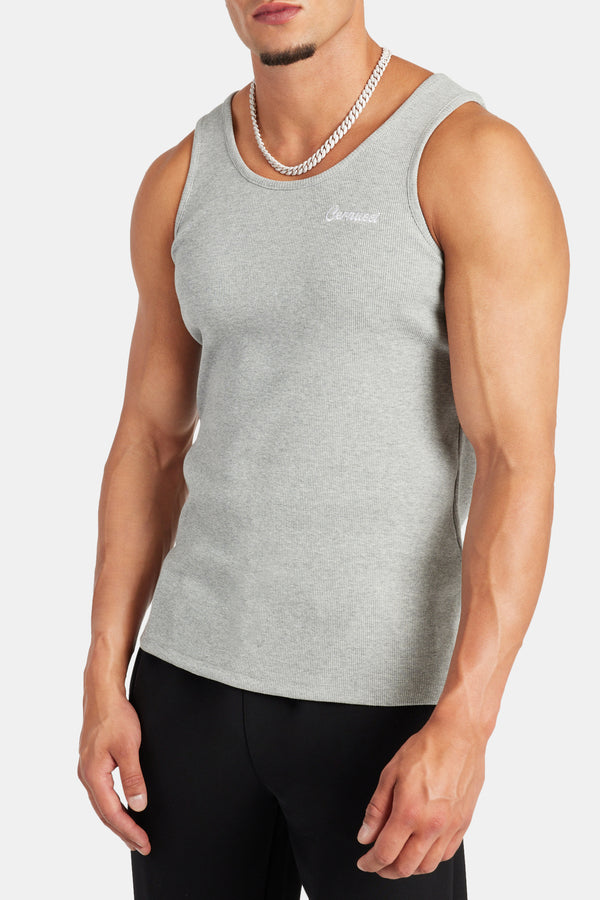 Slim Fit Embroidered Vest - Grey