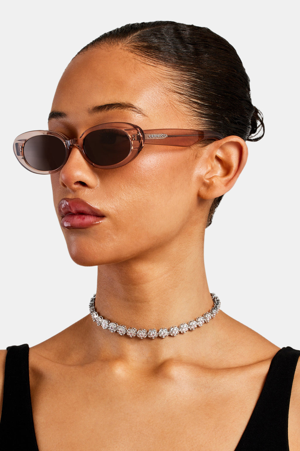 Slim Oval Acetate Sunglasses Transparent Blush Womens Accessories