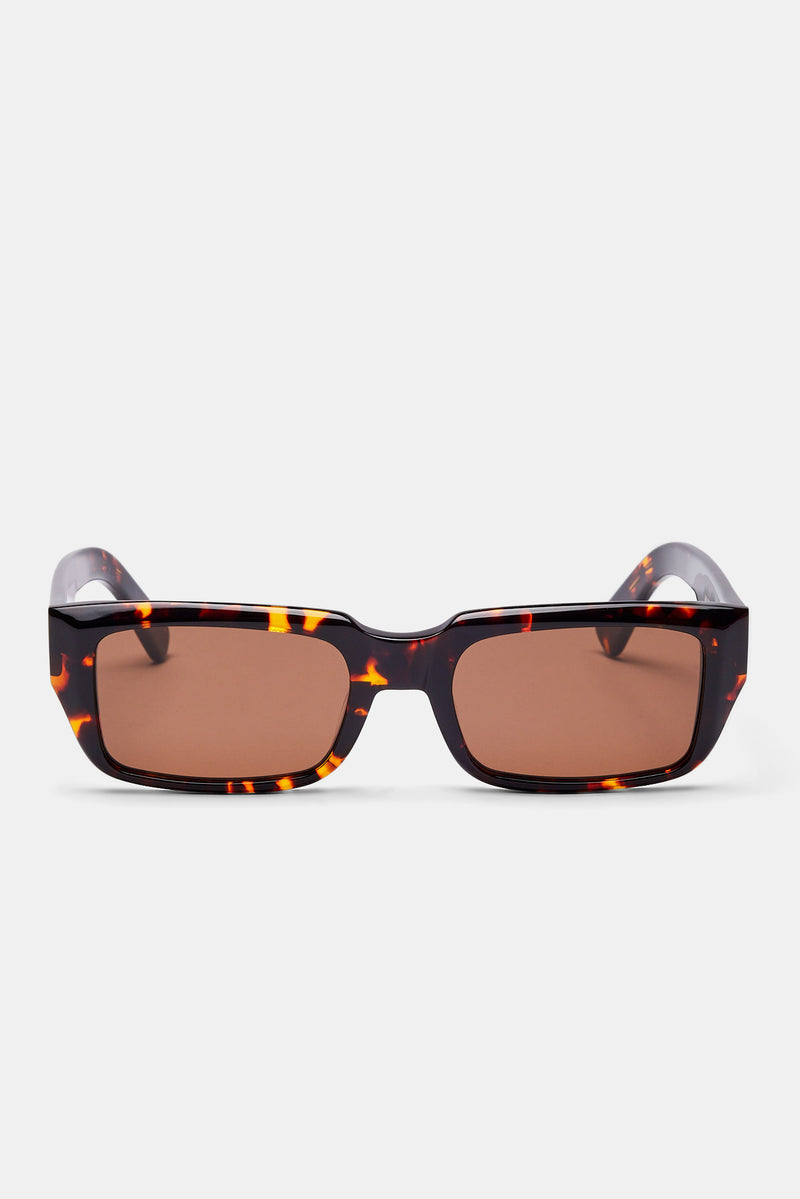 Tortoise Shell Rectangle Acetate Sunglasses - Brown