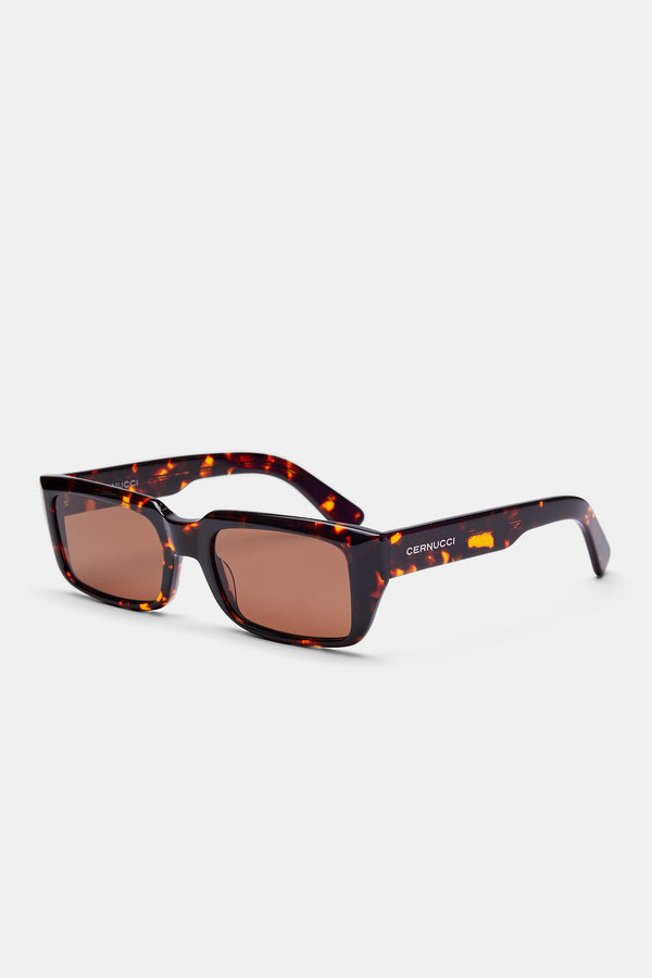 Tortoise Shell Rectangle Acetate Sunglasses - Brown