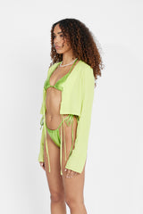 Tie Front Beach Cover Up Top - Lime