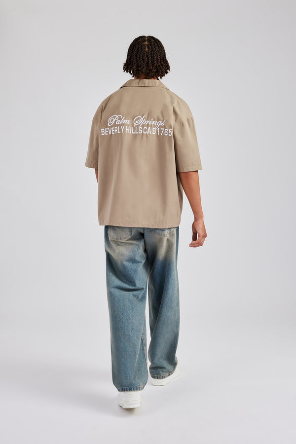 Text Print Boxy Shirt - Sage