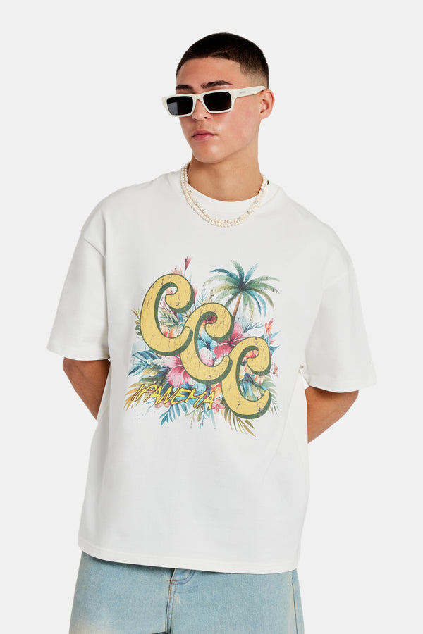 C Repeat Palm Graphic Oversized T-Shirt - Off White