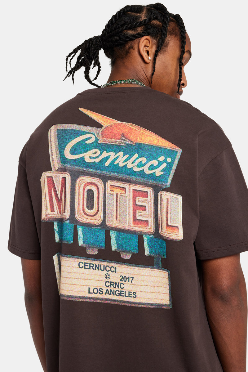 Motel Back Graphic Oversized T-Shirt - Chocolate