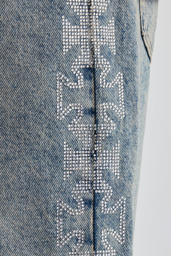 Relaxed Rhinestone Motif Bermuda Jorts - Mid Blue