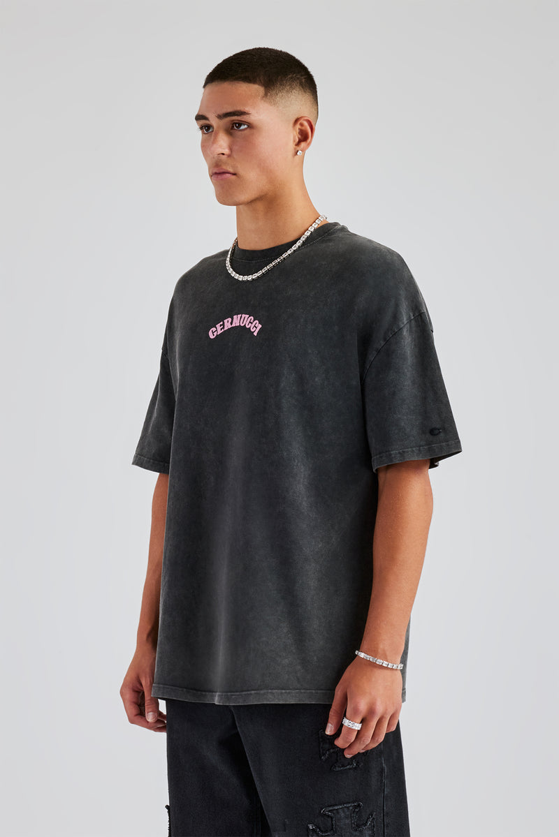 Vintage Wash Pearl Cherub Oversized T-Shirt - Charcoal