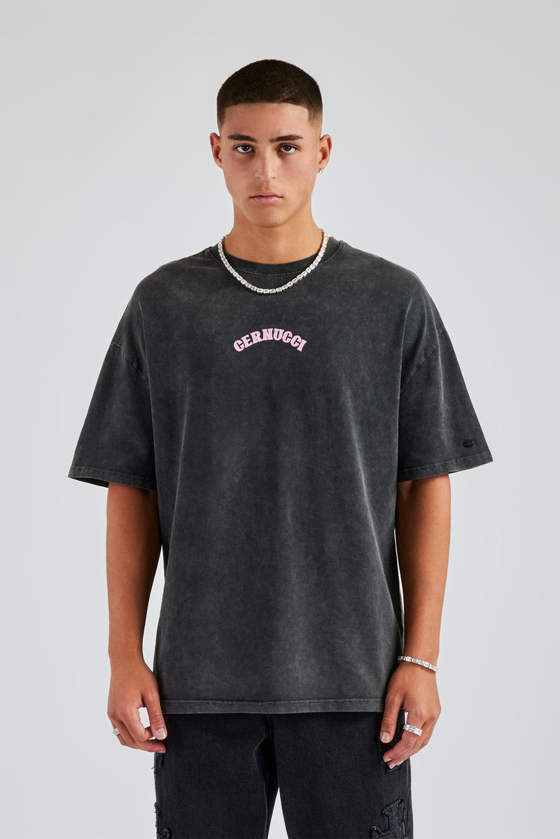 Vintage Wash Pearl Cherub Oversized T-Shirt - Charcoal