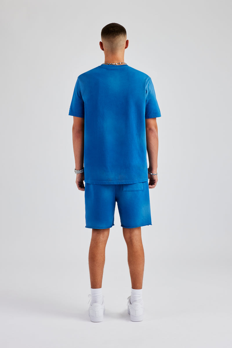 Spray Washed T-Shirt & Short Set - Blue