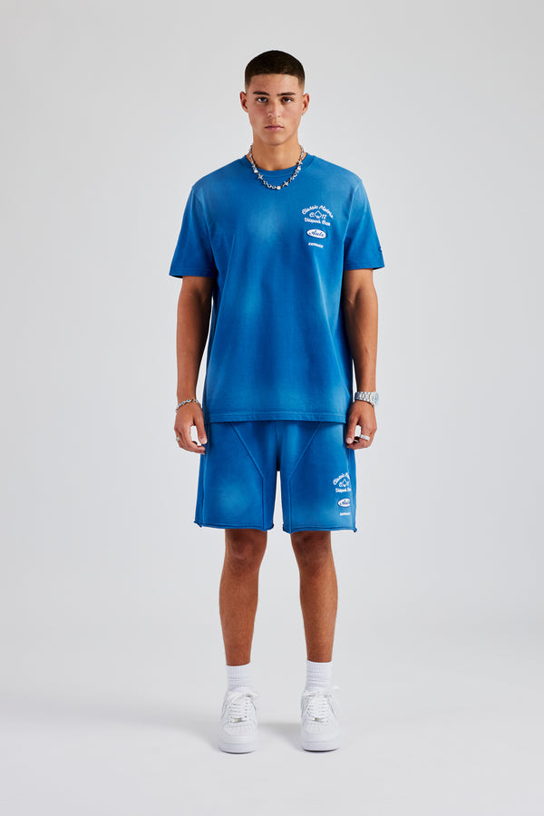 Spray Washed T-Shirt & Short Set - Blue