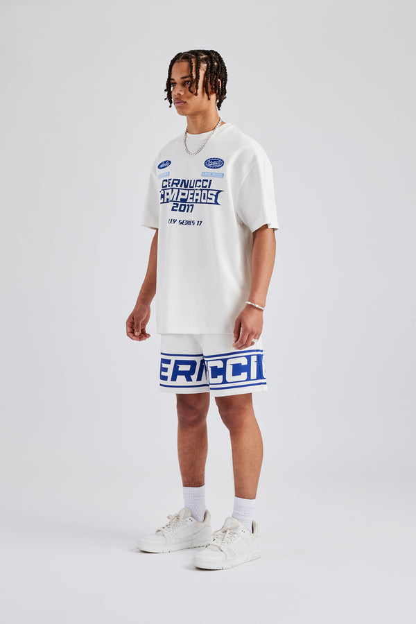 Moto Champions Oversized T-Shirt & Short Set - Off White