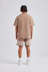 Moto Champions Oversized T-Shirt & Short Set - Washed Brown