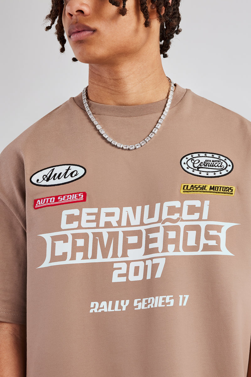 Moto Champions Oversized T-Shirt - Washed Brown