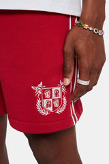 Embroidered Crest Jersey Short - Red