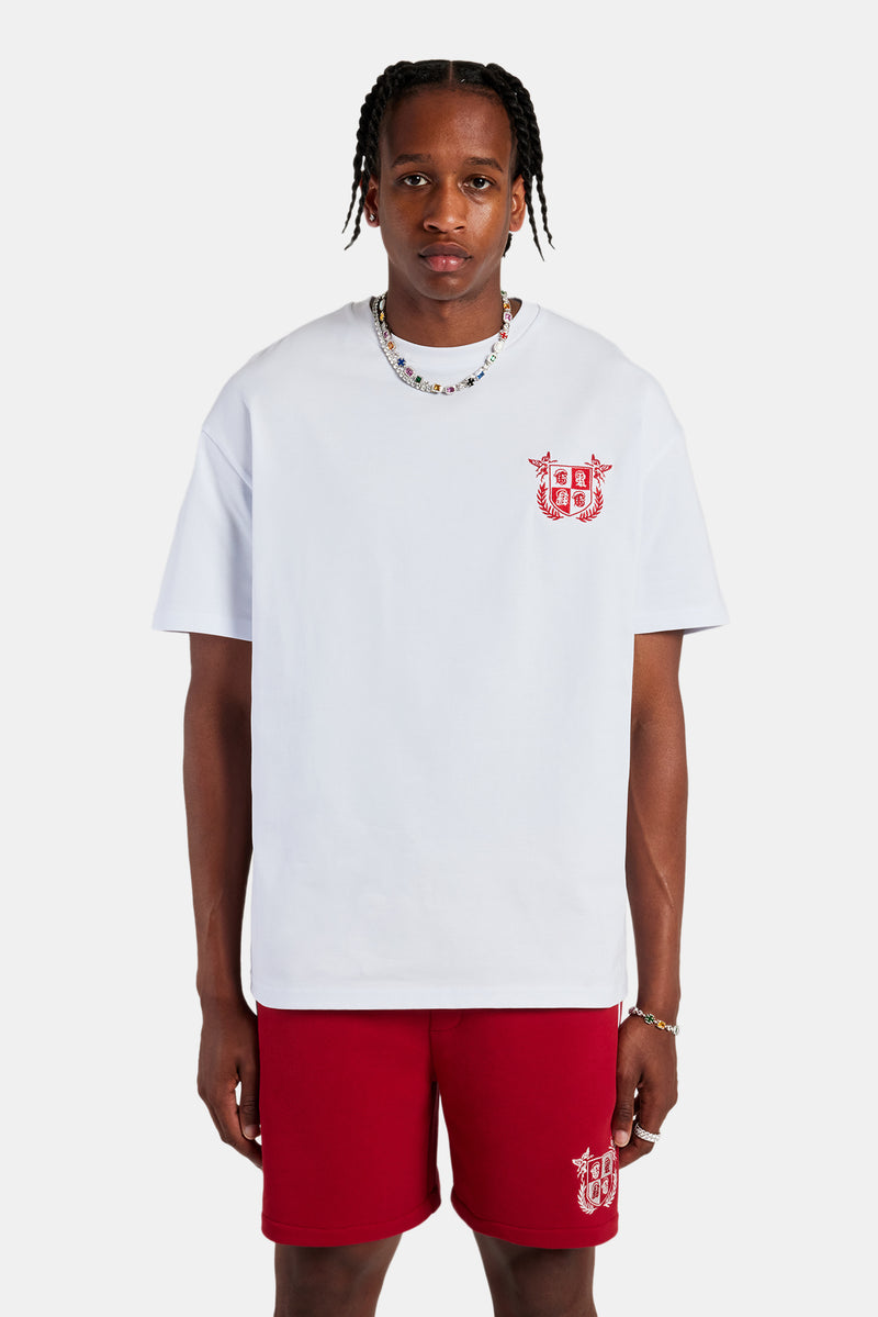 Embroidered Crest Oversized T-Shirt - White