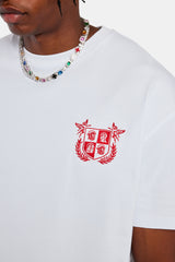 Embroidered Crest Oversized T-Shirt - White