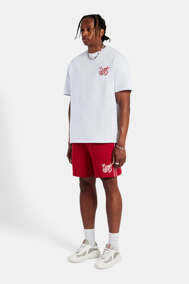 Embroidered Crest Oversized T-Shirt - White