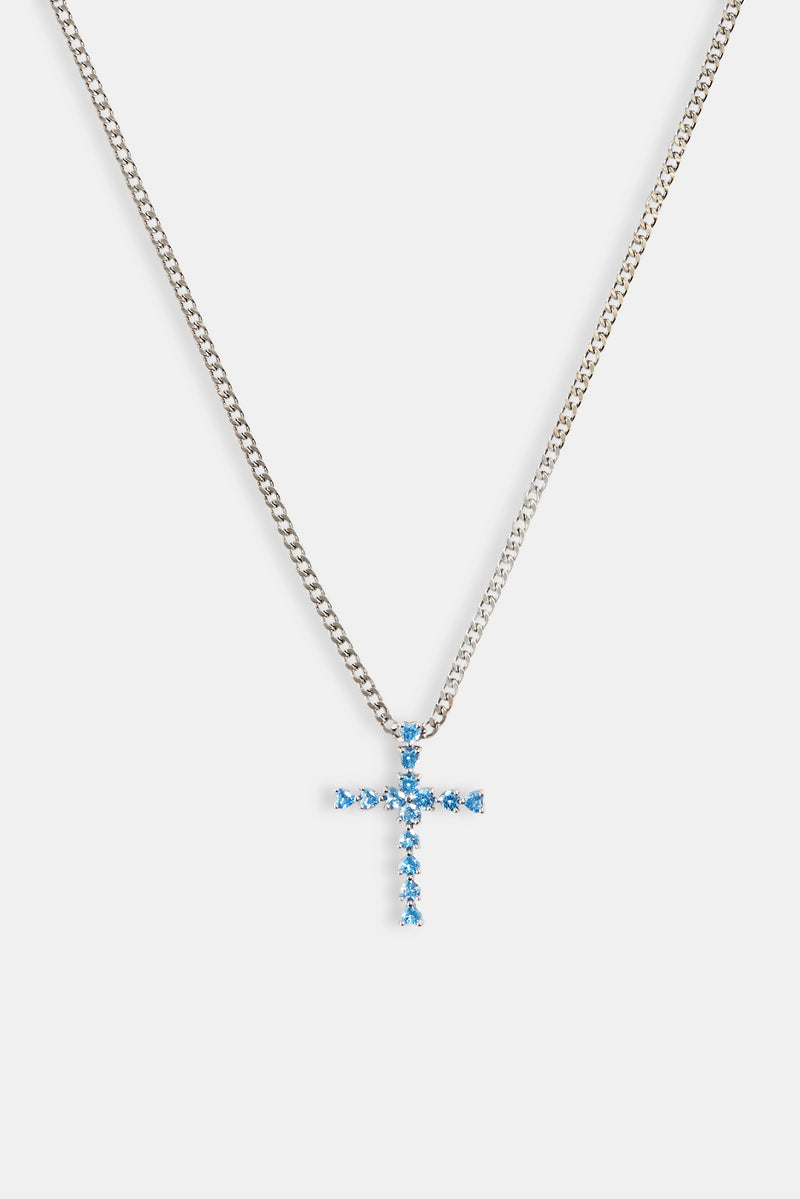 Iced Blue CZ Cross Cuban Necklace