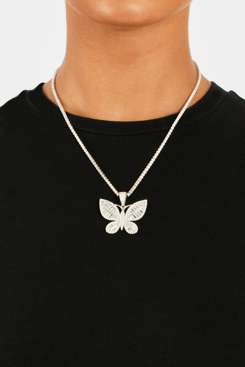 Iced Baguette CZ Butterfly Pendant