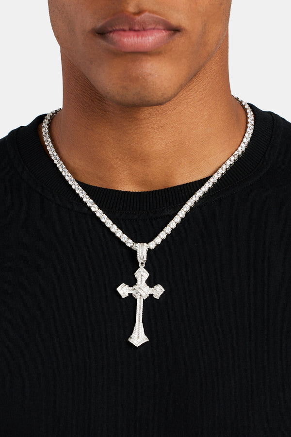 Iced Baguette CZ Cross Over Cross Pendant