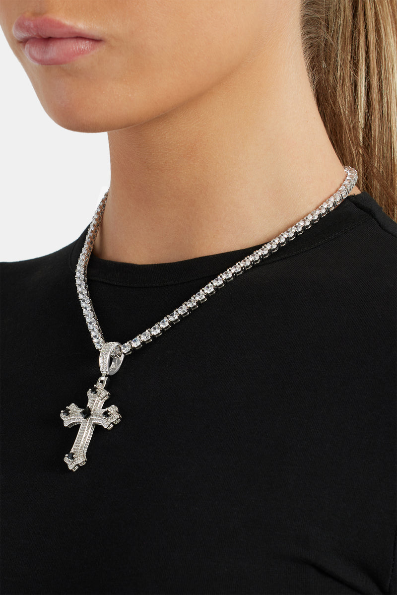 Iced Clear & Black CZ Cross Pendant