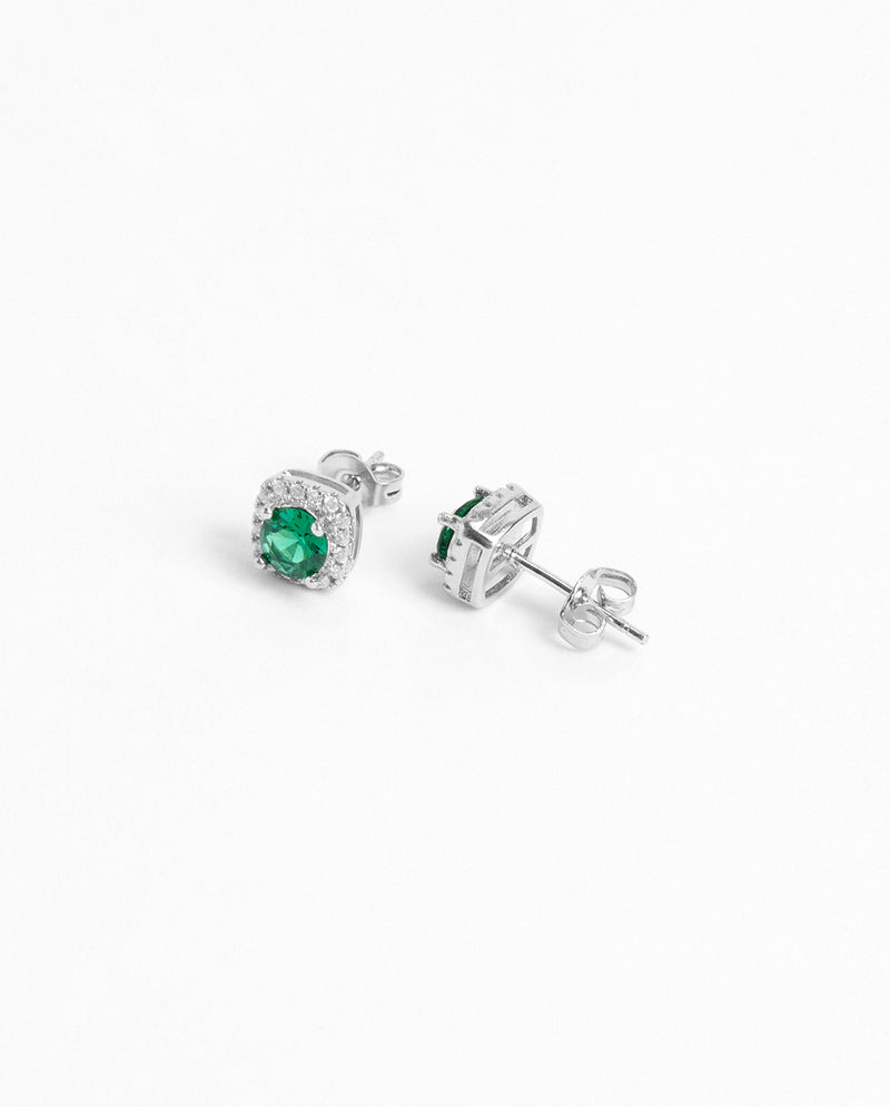 7mm Green Iced Cluster Stud Earrings