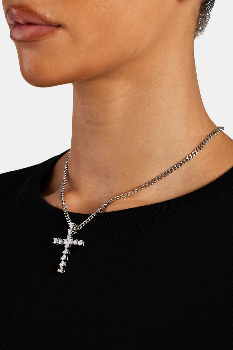 Iced CZ Cross Cuban Necklace