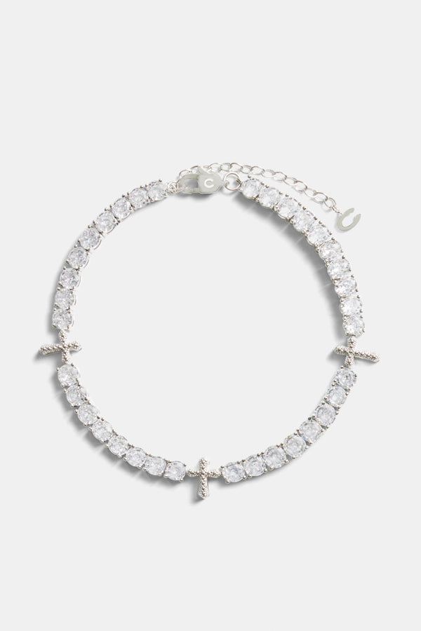 Iced CZ Cross Tennis Anklet 8+2