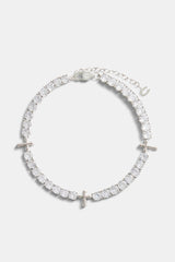 Iced CZ Cross Tennis Anklet 8+2