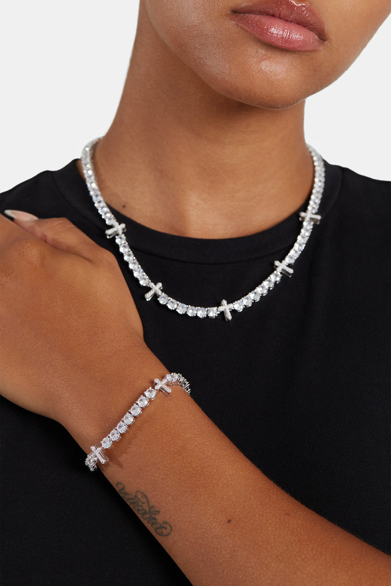 Iced CZ Cross Tennis Bracelet