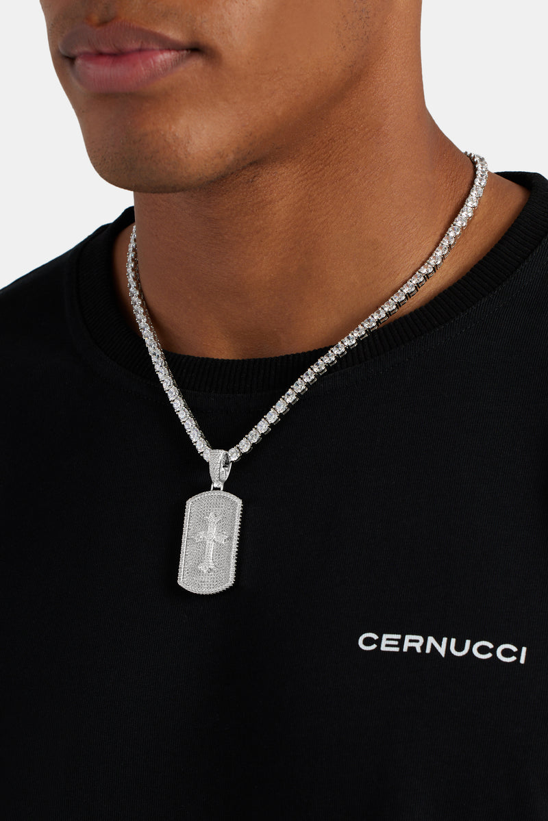 Iced CZ Debossed Celtic Cross Dog Tag Pendant