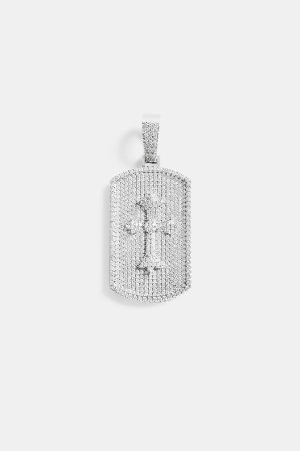 Iced CZ Debossed Celtic Cross Dog Tag Pendant