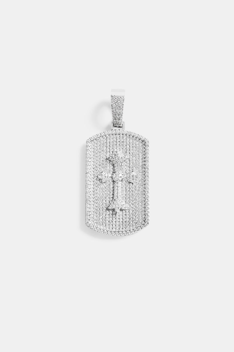 Iced CZ Debossed Celtic Cross Dog Tag Pendant