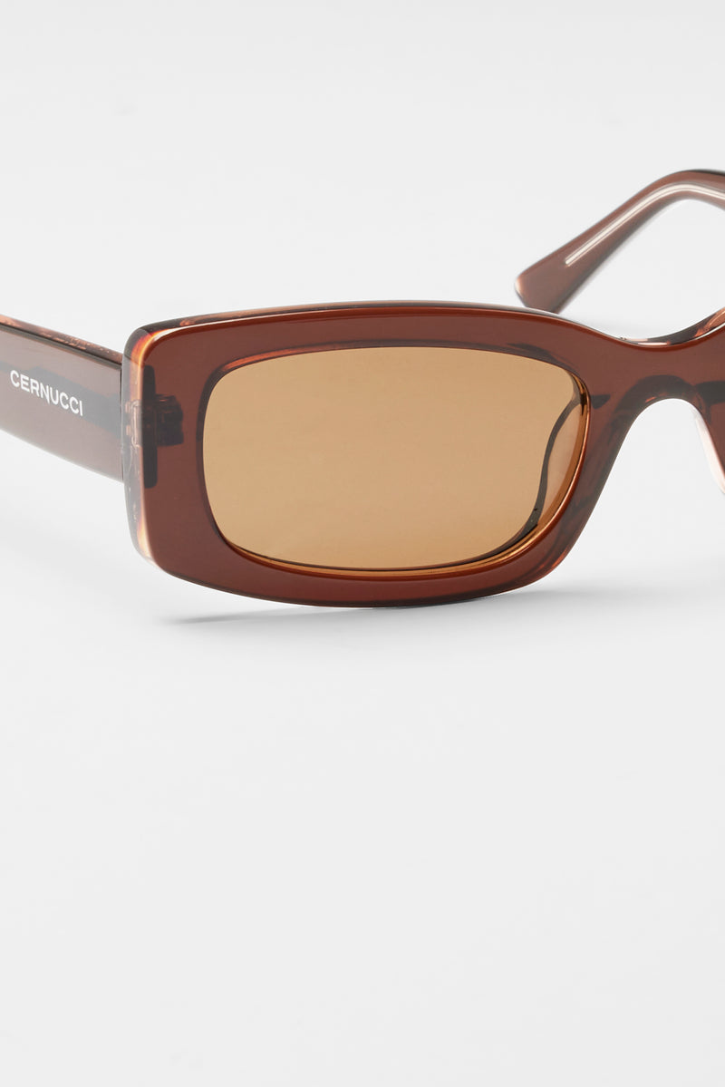 Chunky Narrow Square Acetate Frame Sunglasses - Brown