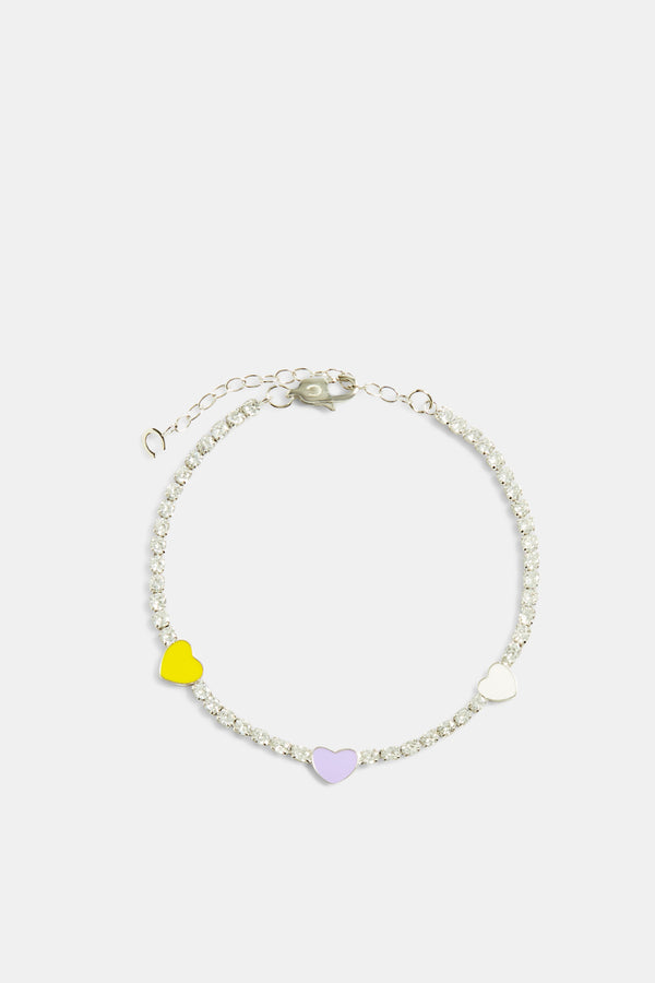 Iced CZ and Enamel Heart Tennis Anklet