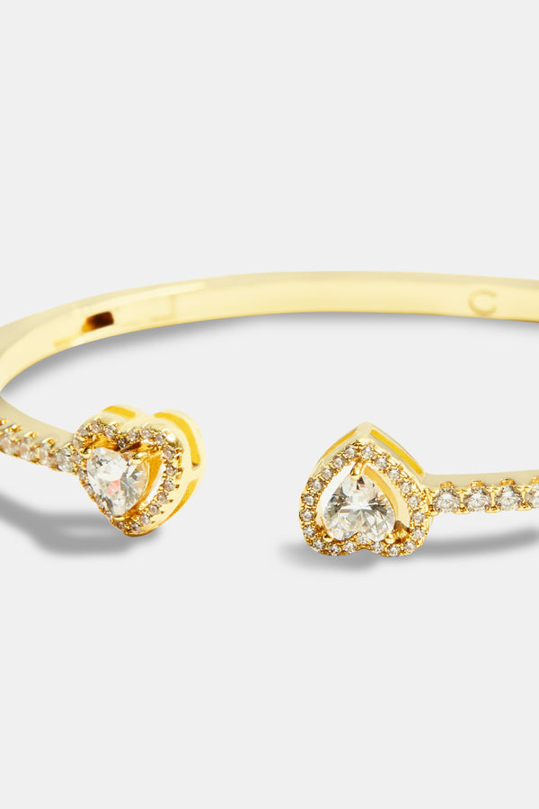 Gold Plated Iced CZ Heart Bangle