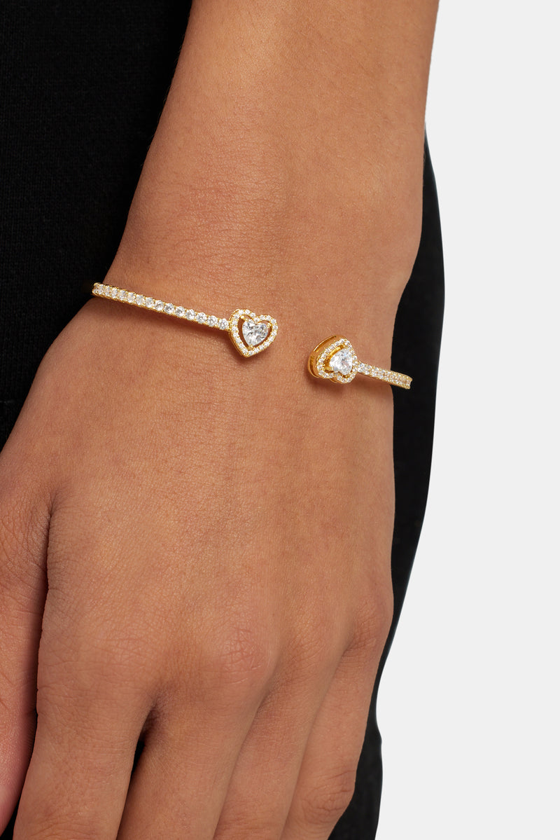 Gold Plated Iced CZ Heart Bangle