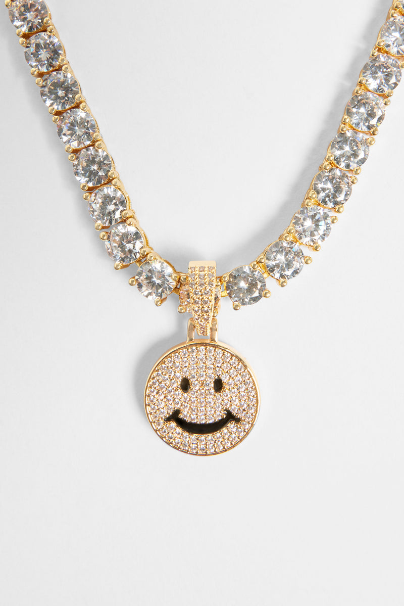 Gold Plated Iced CZ Happy Face Pendant