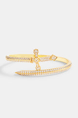 Gold Plated Iced CZ Pave Cross Bangle